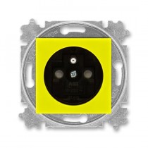 5519H-A02357 64  Zásuvka jednonásobná s ochranným kolíkem, s clonkami, žlutá / kouřová černá